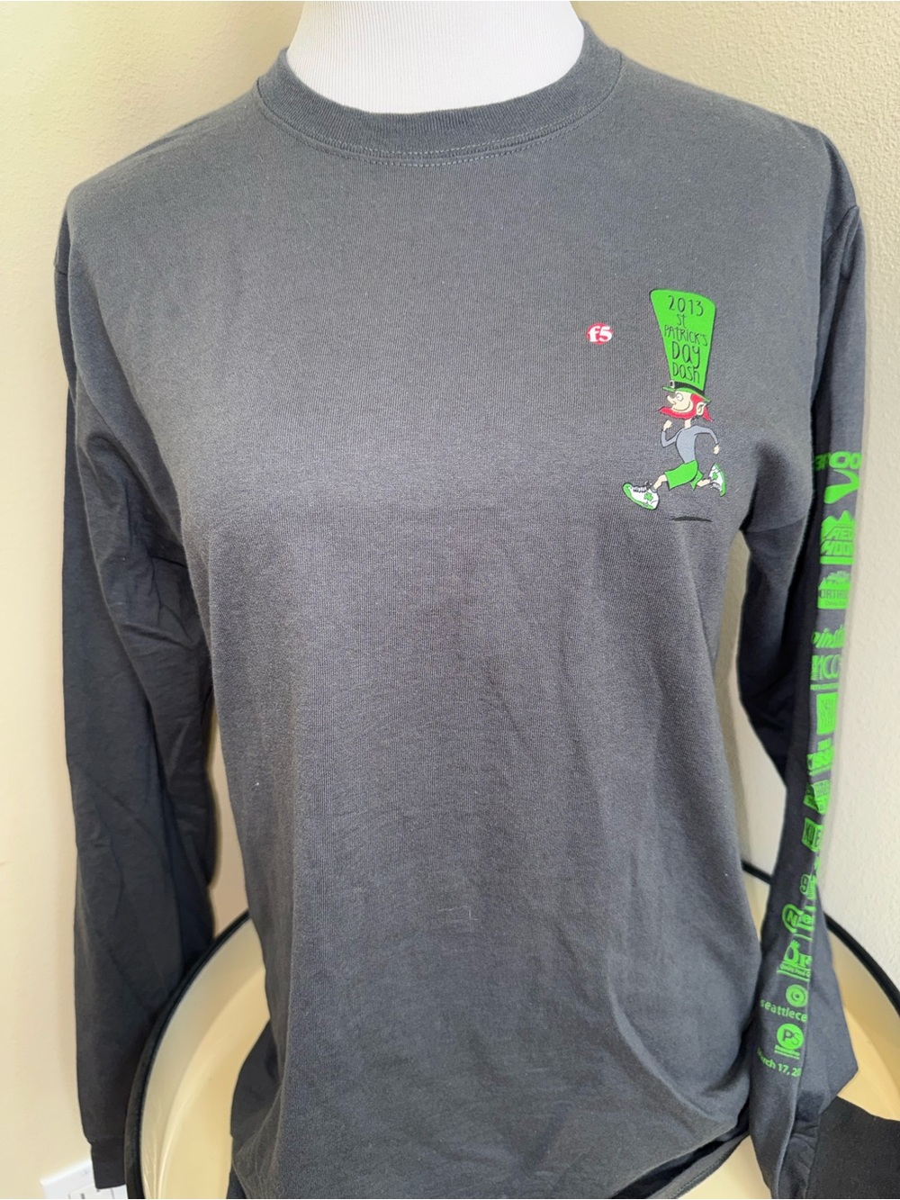 2013 Seattle St. Patricks Day Dash Charcoal Long Sleeve Tee